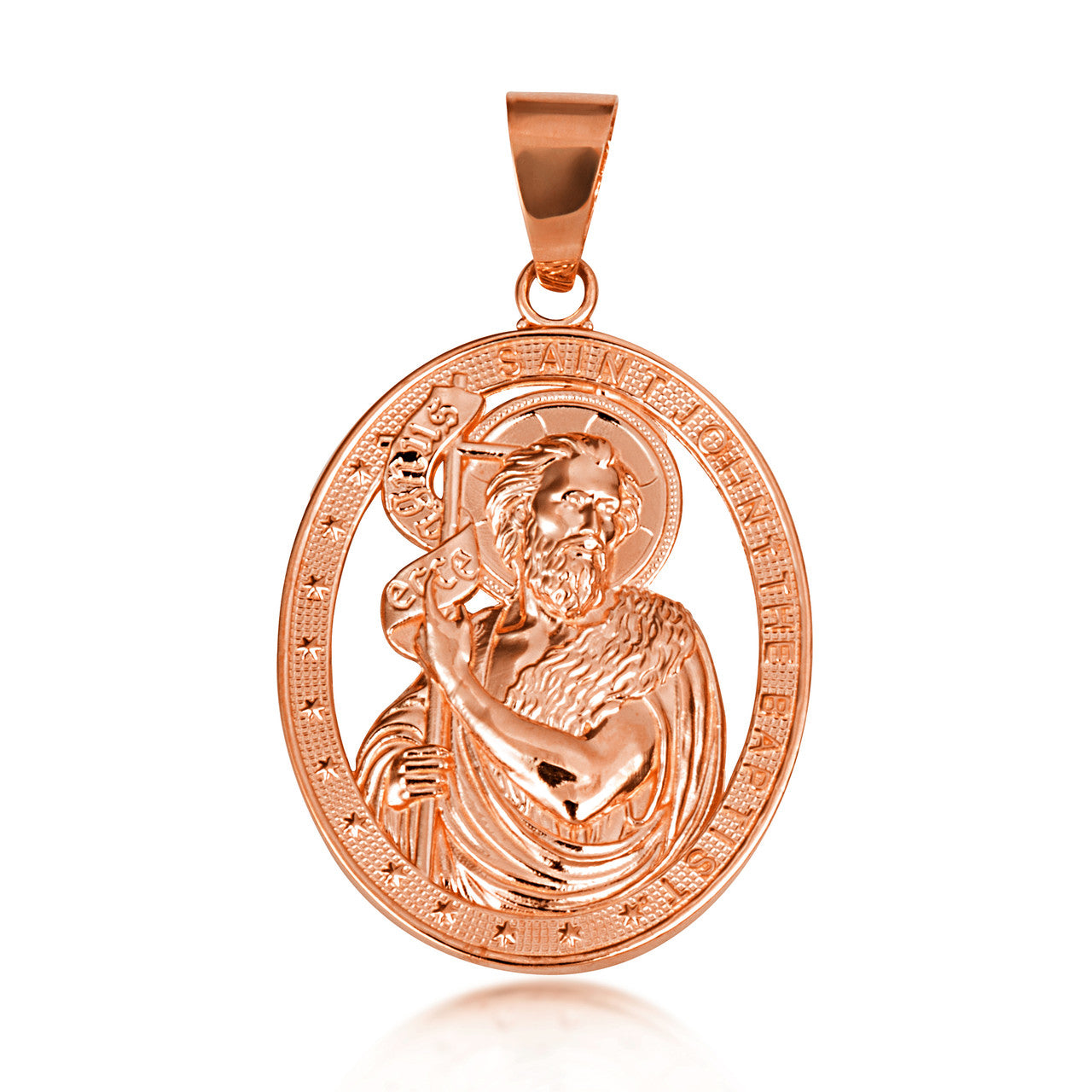 Gold Oval Patron Saint John The Baptist Pendant Necklace (Available in Yellow/Rose/White Gold)