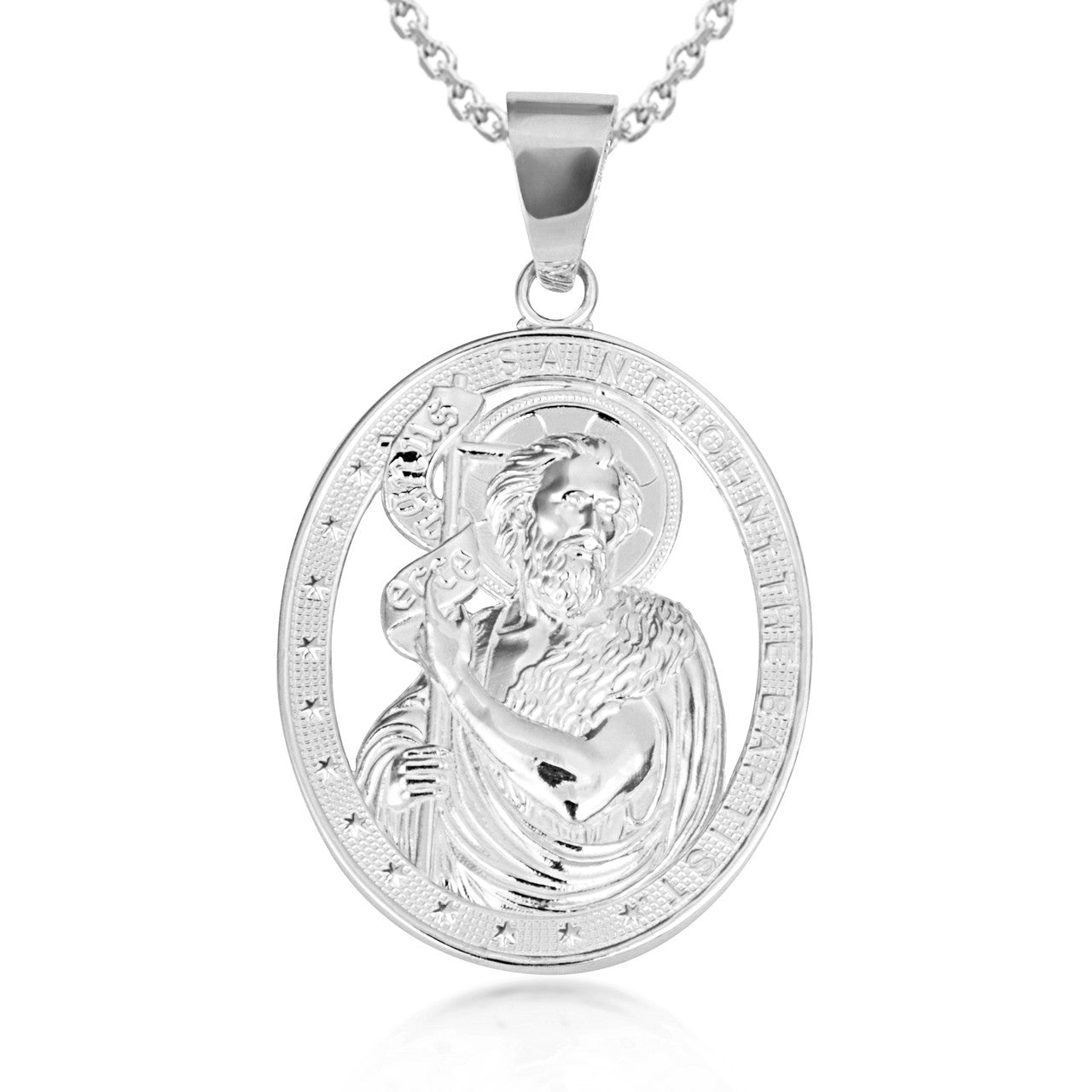 Gold Oval Patron Saint John The Baptist Pendant Necklace (Available in Yellow/Rose/White Gold)