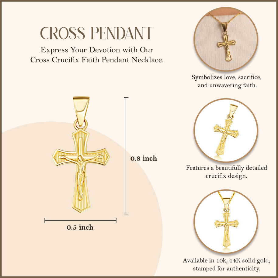 Gold Cross Crucifix Faith Pendant Necklace (Available in Yellow/Rose/White Gold)