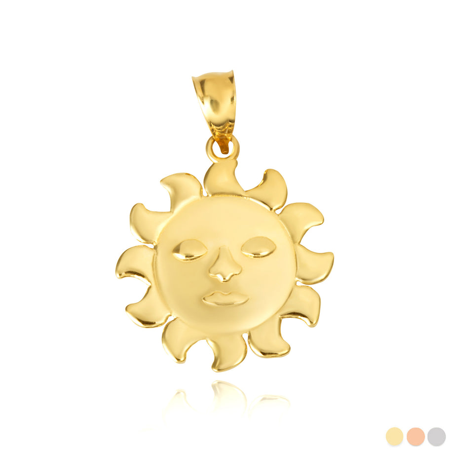 Prev Next Gold Celestial Sun Face Pendant Necklace (Available in Yellow/Rose/White Gold)
