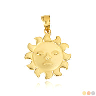 Prev Next Gold Celestial Sun Face Pendant Necklace (Available in Yellow/Rose/White Gold)