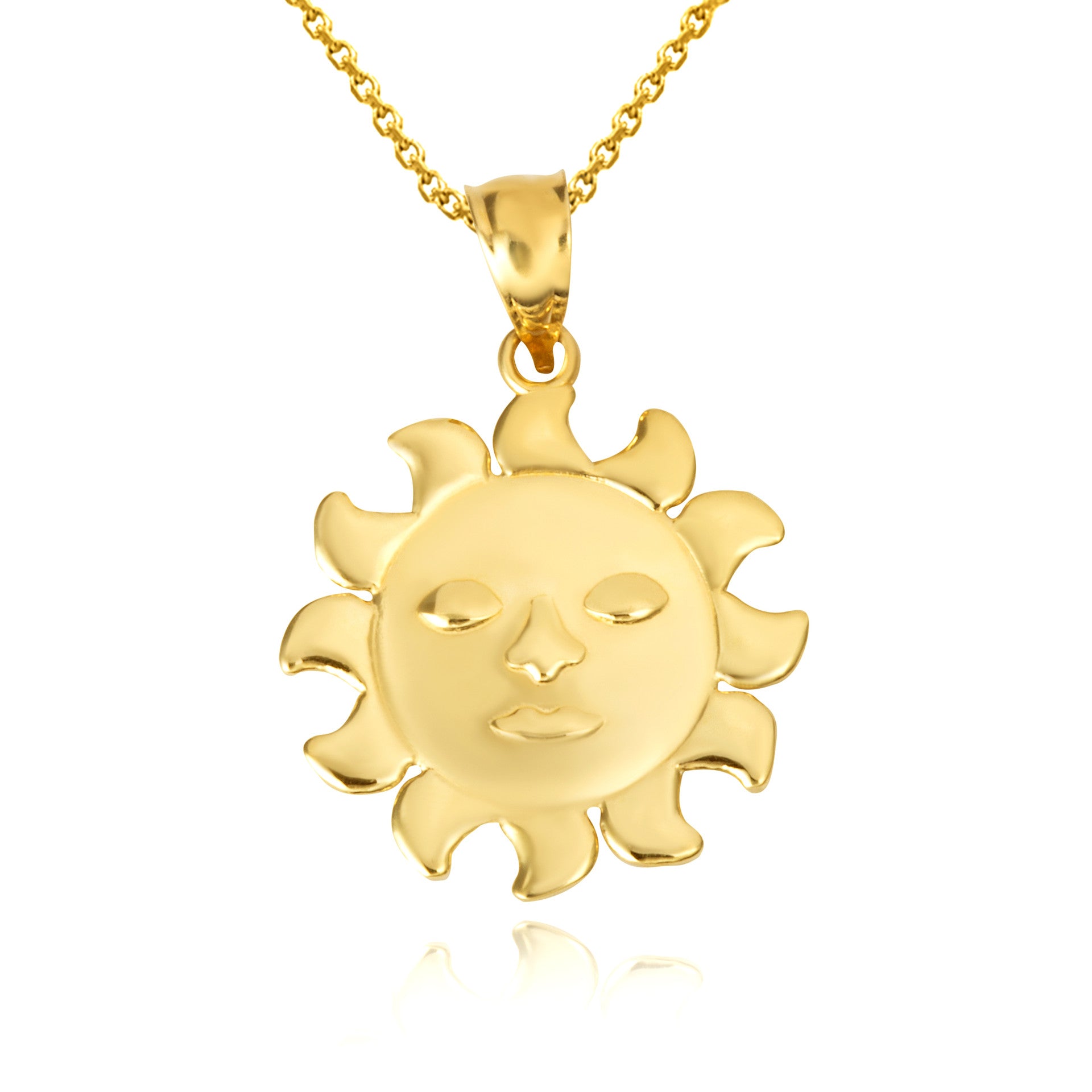 Prev Next Gold Celestial Sun Face Pendant Necklace (Available in Yellow/Rose/White Gold)