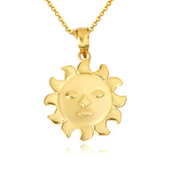 Prev Next Gold Celestial Sun Face Pendant Necklace (Available in Yellow/Rose/White Gold)