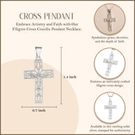 .925 Sterling Silver Filigree Cross Crucifix Faith Pendant Necklace