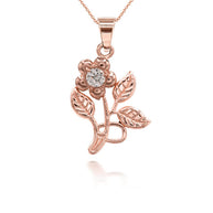 Two-Tone Gold Cubic Zirconia Rose Flower Pendant Necklace (Available in Two-Tone/Yellow/Rose/White Gold)