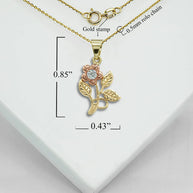 Two-Tone Gold Cubic Zirconia Rose Flower Pendant Necklace (Available in Two-Tone/Yellow/Rose/White Gold)
