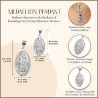 .925 Sterling Silver Lady Of Guadalupe Sacred Oval Medallion Pendant Necklace (Available in Small/Large)