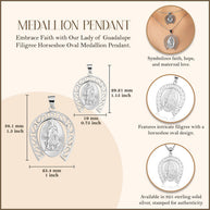 .925 Sterling Silver Lady Of Guadalupe Filigree Horseshoe Pendant Necklace (Available in Small/Large)