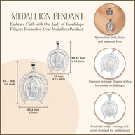 .925 Sterling Silver Lady Of Guadalupe Filigree Horseshoe Pendant Necklace (Available in Small/Large)