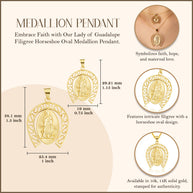 Gold Lady Of Guadalupe Filigree Horseshoe Pendant Necklace (Available in Small/Large & Yellow/Rose/White Gold)