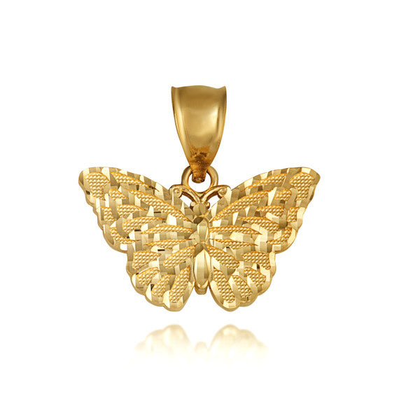 Gold Butterfly Diamond Cut Pendant Necklace (Available in Yellow/Rose/White Gold)