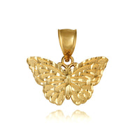 Gold Butterfly Diamond Cut Pendant Necklace (Available in Yellow/Rose/White Gold)