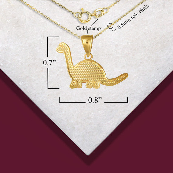 Gold Brachiosaurus Dinosaur Textured Pendant Necklace (Available in Yellow/Rose/White Gold)