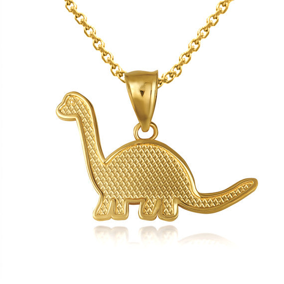 Gold Brachiosaurus Dinosaur Textured Pendant Necklace (Available in Yellow/Rose/White Gold)