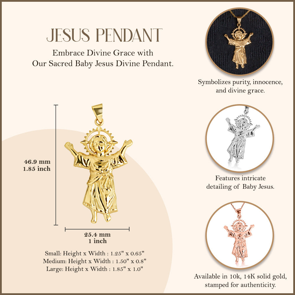 Gold Sacred Baby Jesus Divine Pendant Necklace (Available in Small/Medium/Large & Yellow/Rose/White Gold)