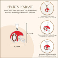 .925 Sterling Silver Red Enamel Football Helmet Sports Pendant Necklace