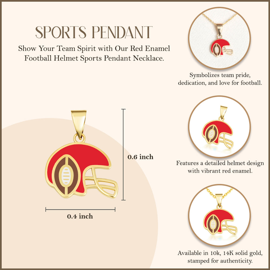 Gold Red Enamel Football Helmet Sports Pendant Necklace (Available in Yellow/Rose/White Gold)