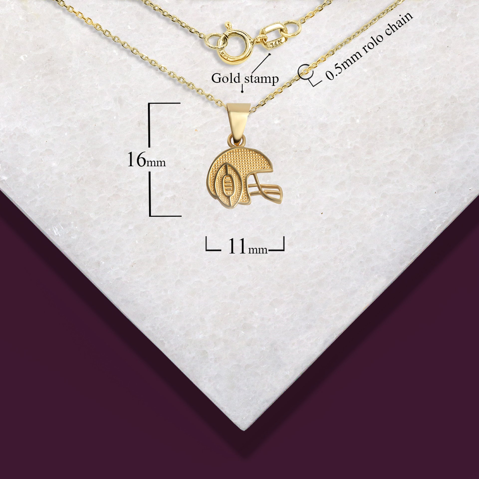 Gold Football Helmet Sports Pendant Necklace (Available in Yellow/Rose/White Gold)