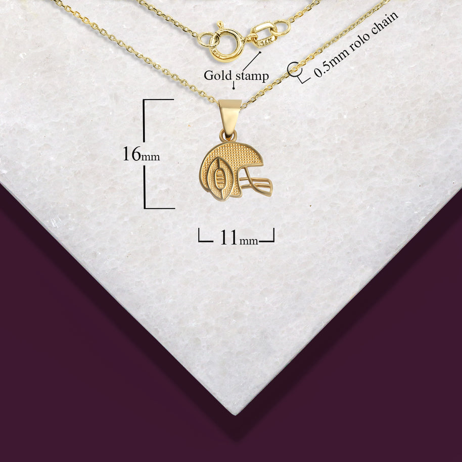 Gold Football Helmet Sports Pendant Necklace (Available in Yellow/Rose/White Gold)