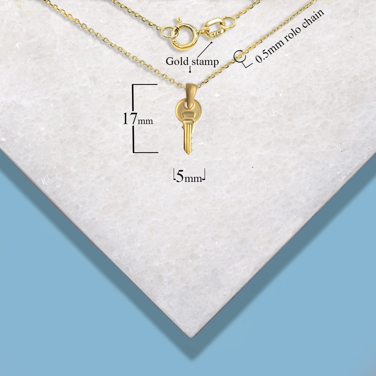 Gold Key Pendant Necklace (Available in Yellow/Rose/White Gold)