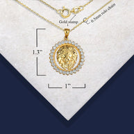 Gold Lion Head Round Cubic Zirconia Pendant Necklace (Available in Yellow/Rose/White Gold)