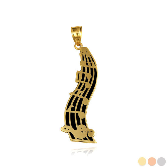Gold Music Staff Treble Clef Notes Enamel Pendant Necklace (Available in Yellow/Rose/White Gold)