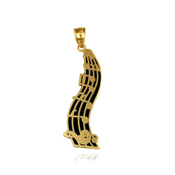 Gold Music Staff Treble Clef Notes Enamel Pendant Necklace (Available in Yellow/Rose/White Gold)
