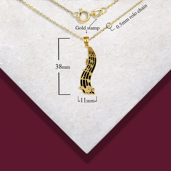 Gold Music Staff Treble Clef Notes Enamel Pendant Necklace (Available in Yellow/Rose/White Gold)