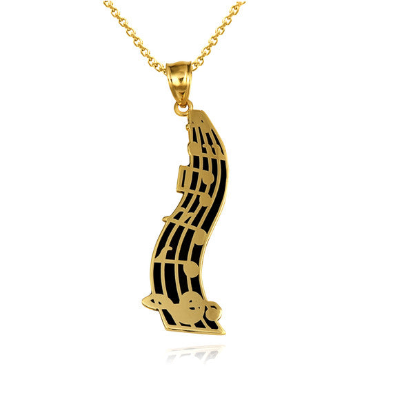 Gold Music Staff Treble Clef Notes Enamel Pendant Necklace (Available in Yellow/Rose/White Gold)