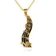 Gold Music Staff Treble Clef Notes Enamel Pendant Necklace (Available in Yellow/Rose/White Gold)