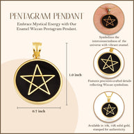 Gold Enamel Wiccan 5 Point Star Pentagram Medallion Pendant Necklace (Available in Yellow/Rose/White Gold)