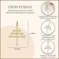 14K Gold Diamond Studded Papal Cross Pendant Necklace (Available in Yellow/Rose/White Gold)