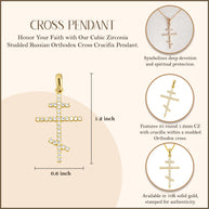 10K Gold Cubic Zirconia Russian Orthodox Cross Crucifix Pendant Necklace (Available in Yellow/Rose/White Gold)