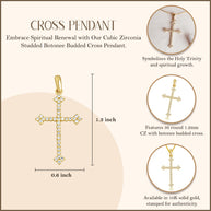 10K Gold Studded Botonee Budded Cross Pendant Necklace (Available in Yellow/Rose/White Gold)