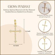 14K Gold Diamond Studded Botonee Budded Cross Pendant Necklace (Available in Yellow/Rose/White Gold)