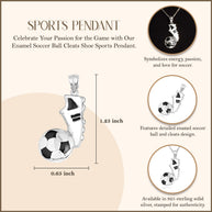 .925 Sterling Silver Enamel Soccer Ball Cleats Shoe Sports Pendant Necklace