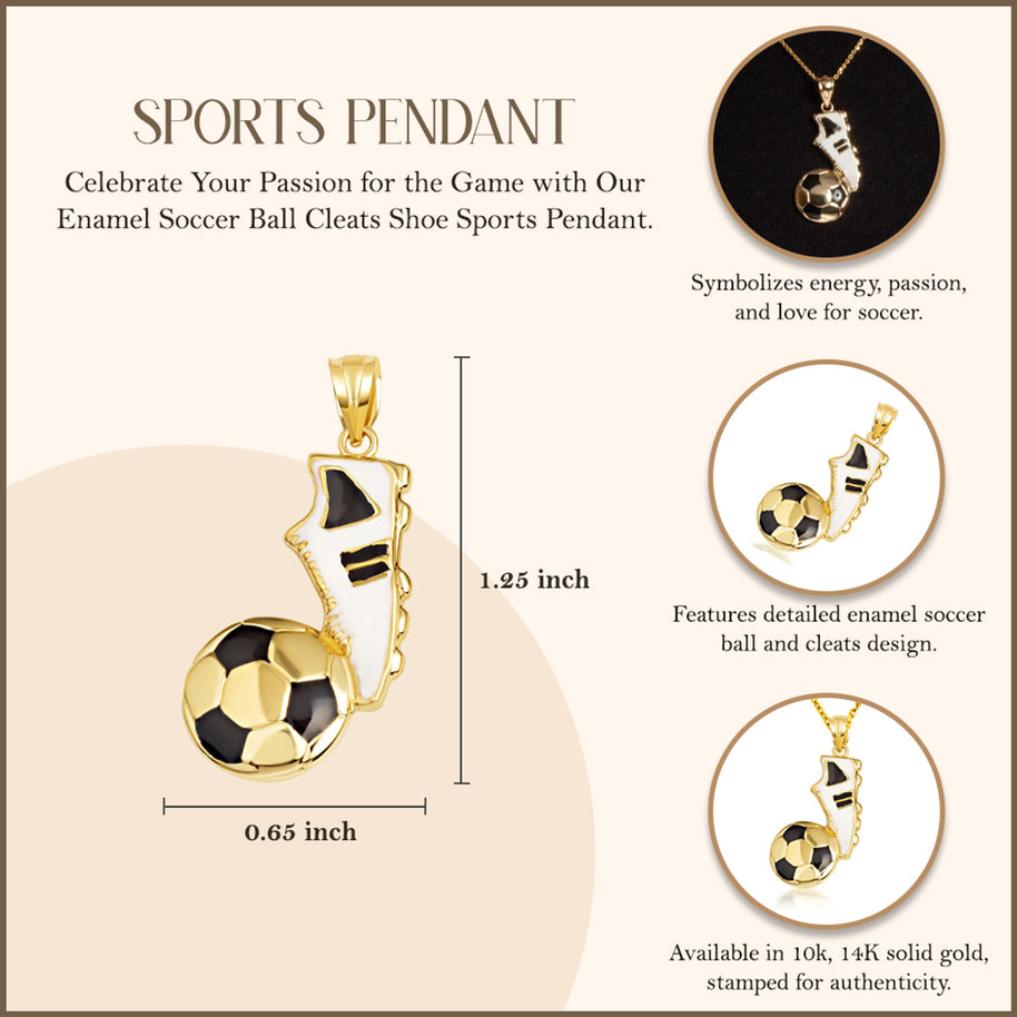 Gold Enamel Soccer Ball Cleats Shoe Sports Pendant Necklace (Available in Yellow/Rose/White Gold)
