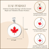 .925 Sterling Silver Enamel Canadian Maple Leaf Medallion Pendant Necklace
