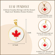 Gold Enamel Canadian Maple Leaf Medallion Pendant Necklace (Available in Yellow/Rose/White Gold)