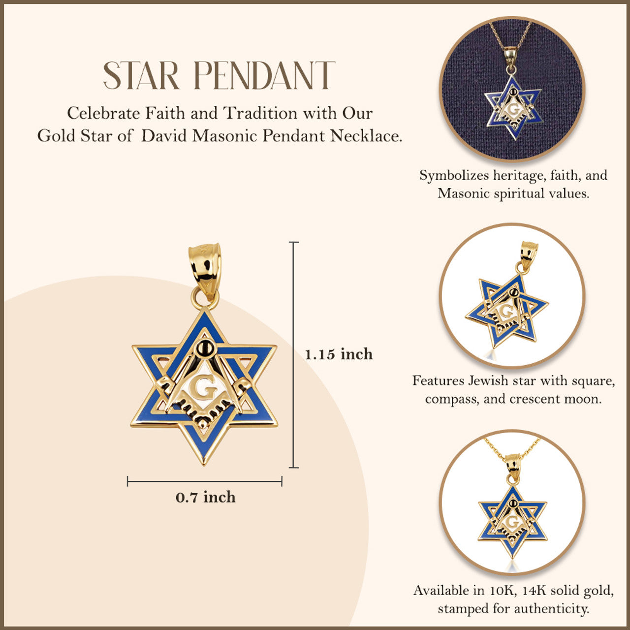 Gold Jewish Star of David Necklace - Masonic Jewelry
