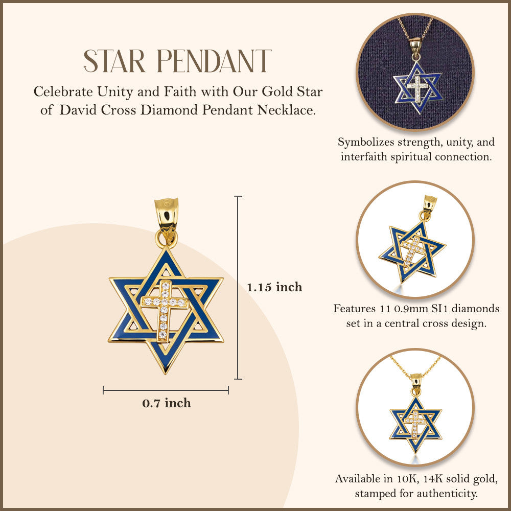 Gold Star of David Cross Necklace with Diamond