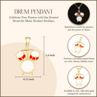 Gold Enamel Drum Set Music Pendant Necklace (Available in Yellow/Rose/White Gold)