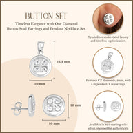 .925 Sterling Silver Button Stud Earrings Pendant Necklace Set