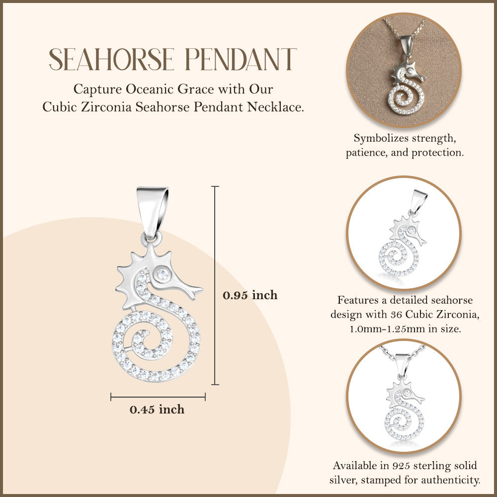 .925 Sterling Silver Cubic Zirconia Seahorse Pendant Necklace
