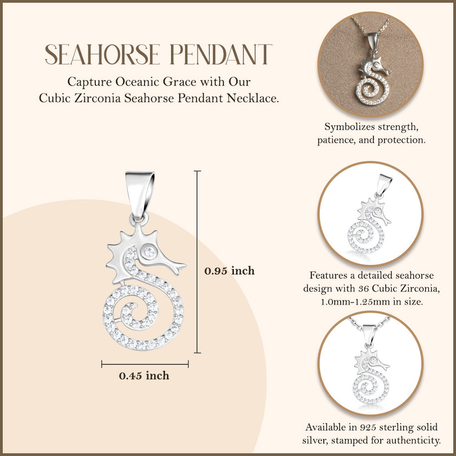 .925 Sterling Silver Cubic Zirconia Seahorse Pendant Necklace