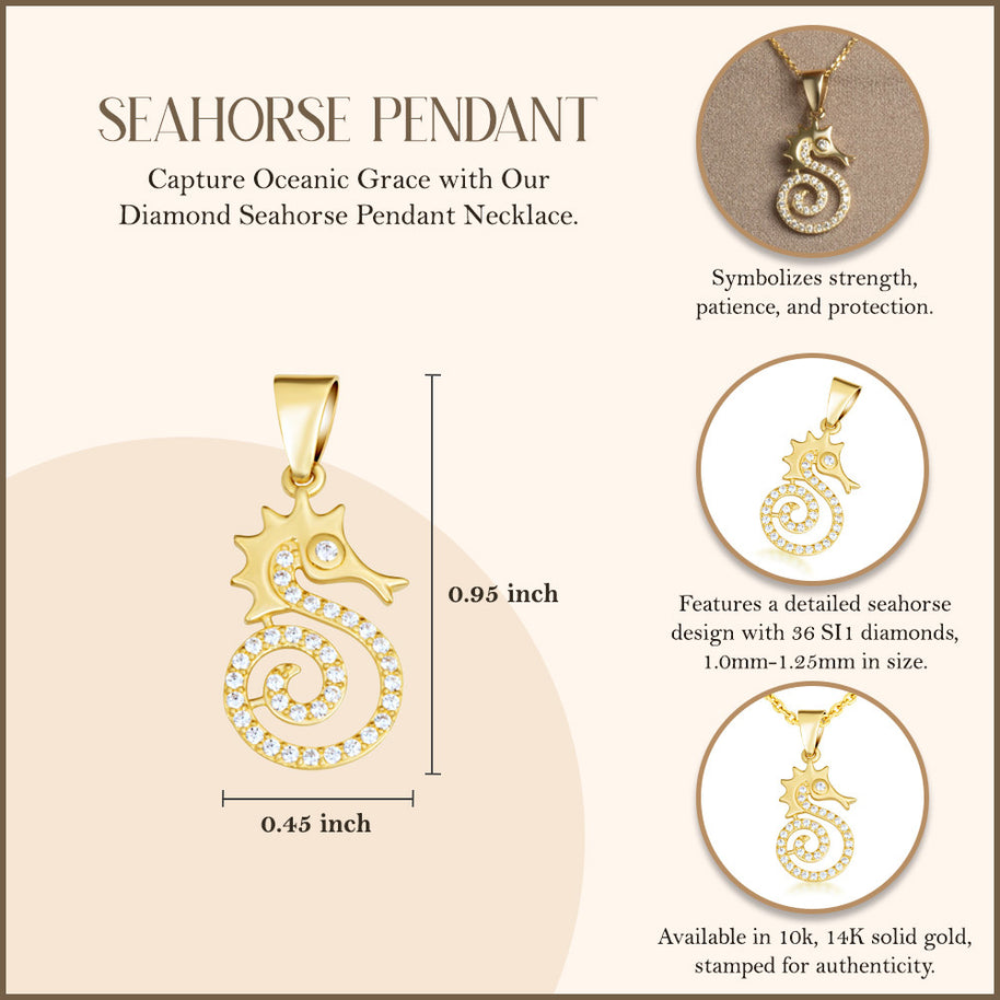 Gold Cubic Zirconia Seahorse Pendant Necklace (Available in Yellow/Rose/White Gold)