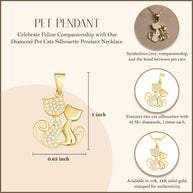 Gold Cubic Zirconia Pet Cats Silhouette Pendant Necklace (Available in Yellow/Rose/White Gold)