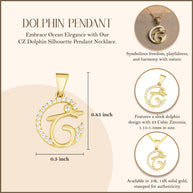 Gold Cubic Zirconia Dolphin Silhouette Pendant Necklace (Available in Yellow/Rose/White Gold)