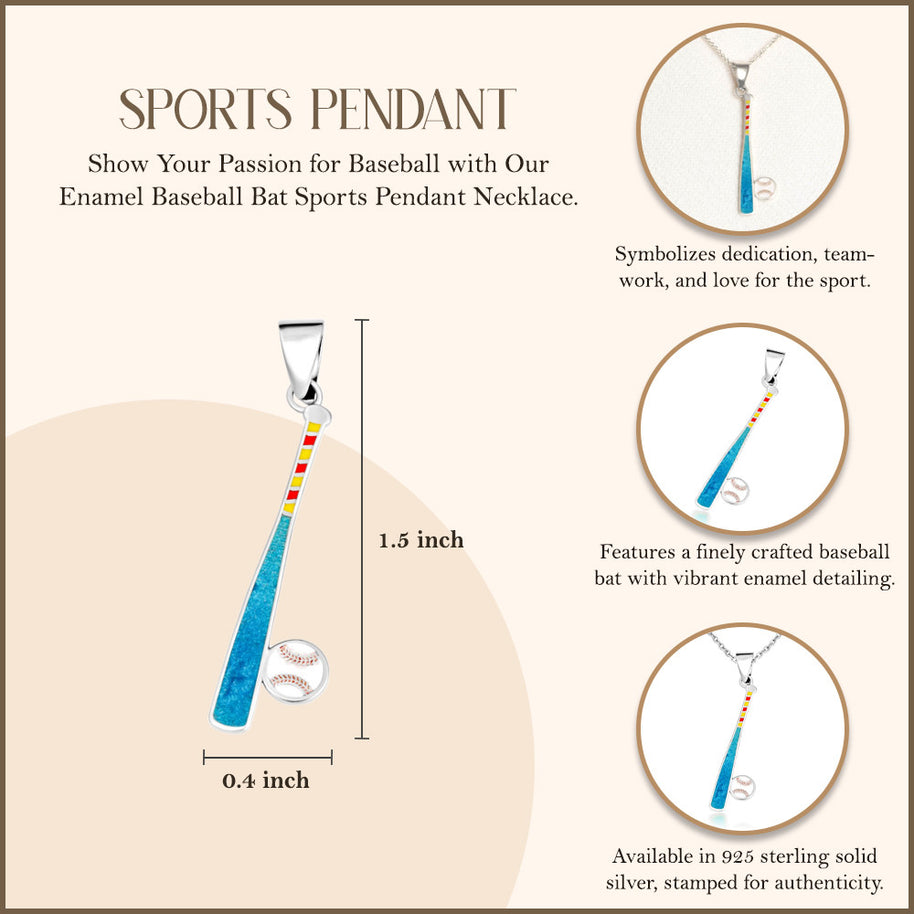 .925 Sterling Silver Enamel Baseball Bat Sports Pendant Necklace