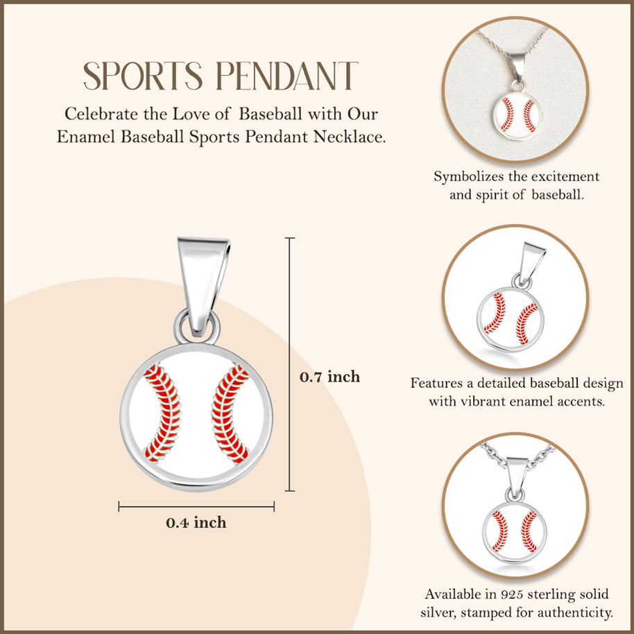.925 Sterling Silver Enamel Baseball Sports Pendant Necklace